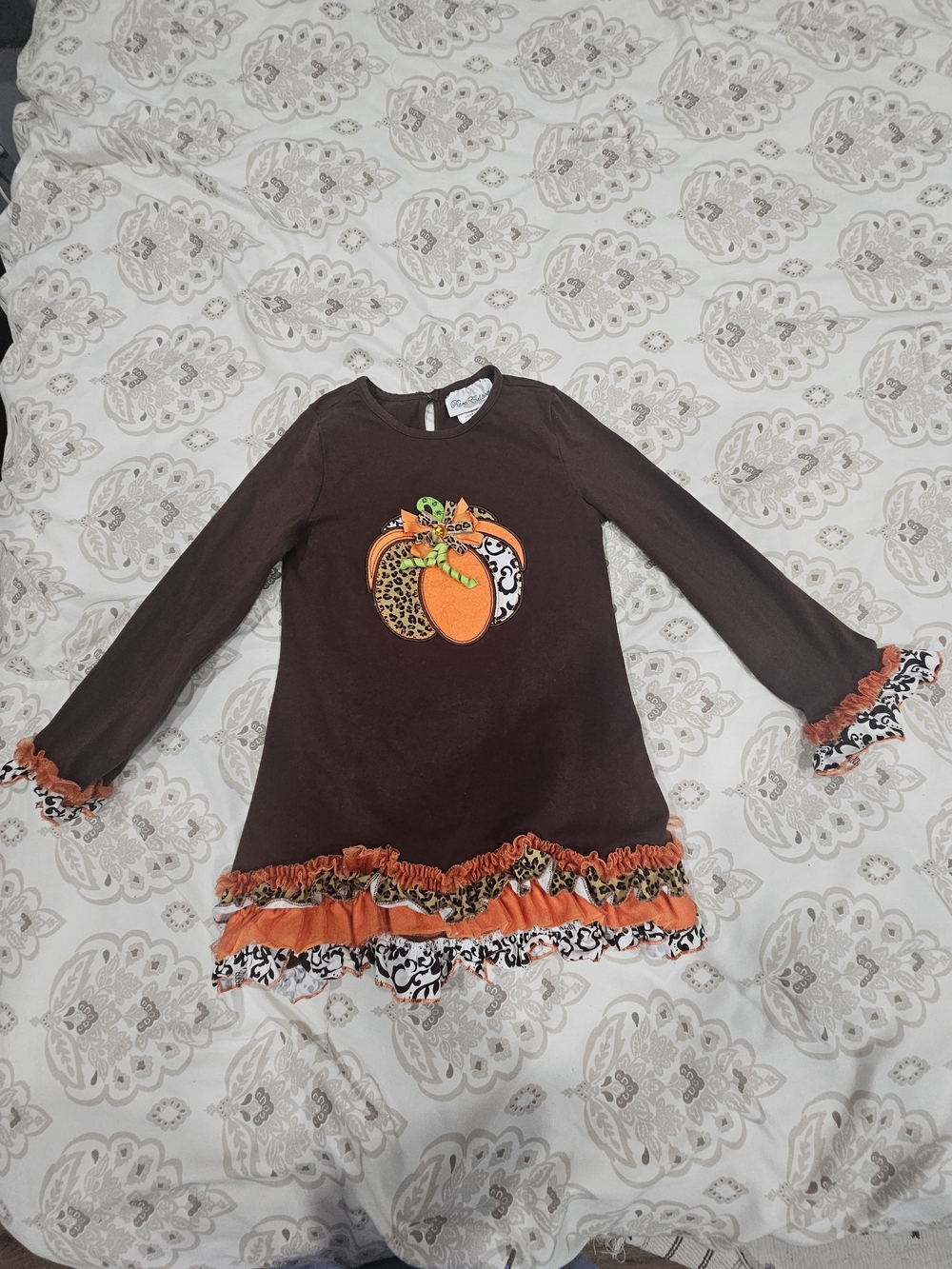 Rare Editions Brown & Orange Pumpkin Ruffle Dress